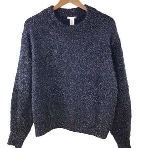 H&M furry black & metallic silver sweater.‎ Size M
